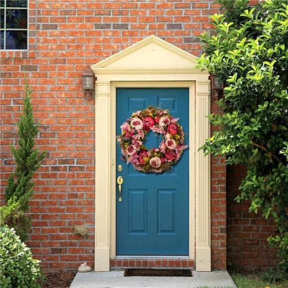 Artificial Peony Flower Wreath 19Inch Vintage Blooming SilkPeonies Spring Summer - Picture 4 of 8